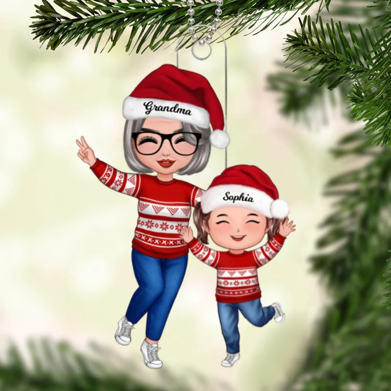 Happy Doll Grandma & GrandKid Christmas Gift For Granddaughter Grandson Personalized Acrylic Ornament - Image 5