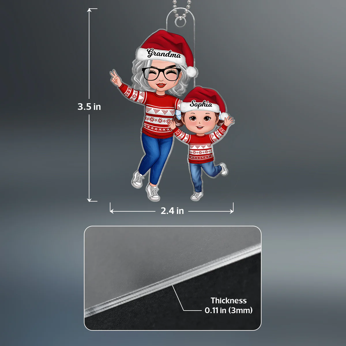 Happy Doll Grandma & Grandkid Christmas Gift For Granddaughter Grandson Personalized Acrylic Ornament - Image 5