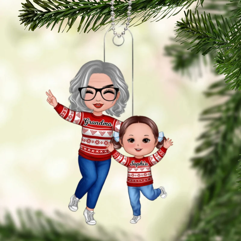 Happy Doll Grandma & Grandkid Christmas Gift For Granddaughter Grandson Personalized Acrylic Ornament - Image 6