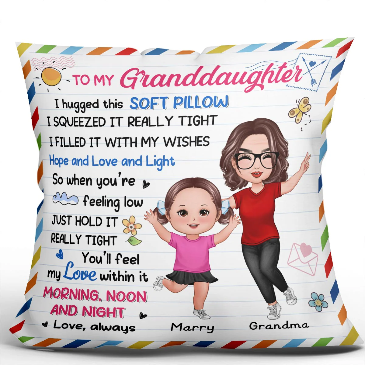 Happy Doll Grandma & Grandkid Envelop Pattern To My Granddaughter Grandson Personalized Pillow