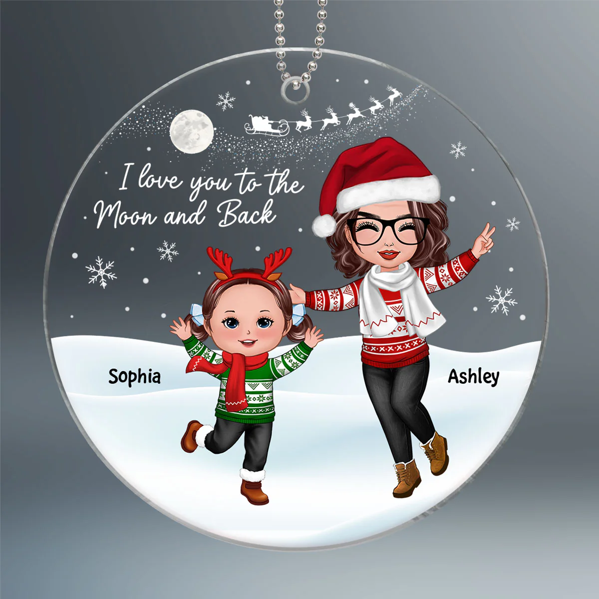 Happy Doll Grandma & Grandkid In Snow Christmas Gift For Granddaughter Grandson Personalized Acrylic Ornament - Image 2