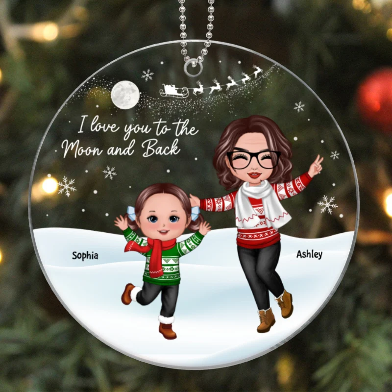 Happy Doll Grandma & Grandkid In Snow Christmas Gift For Granddaughter Grandson Personalized Acrylic Ornament - Image 5