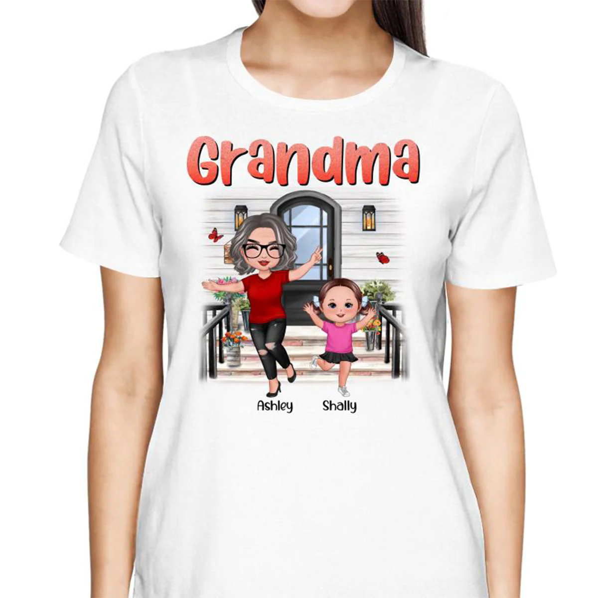 Happy Doll Grandma Grandkids Front Porch Personalized Shirt - Image 2