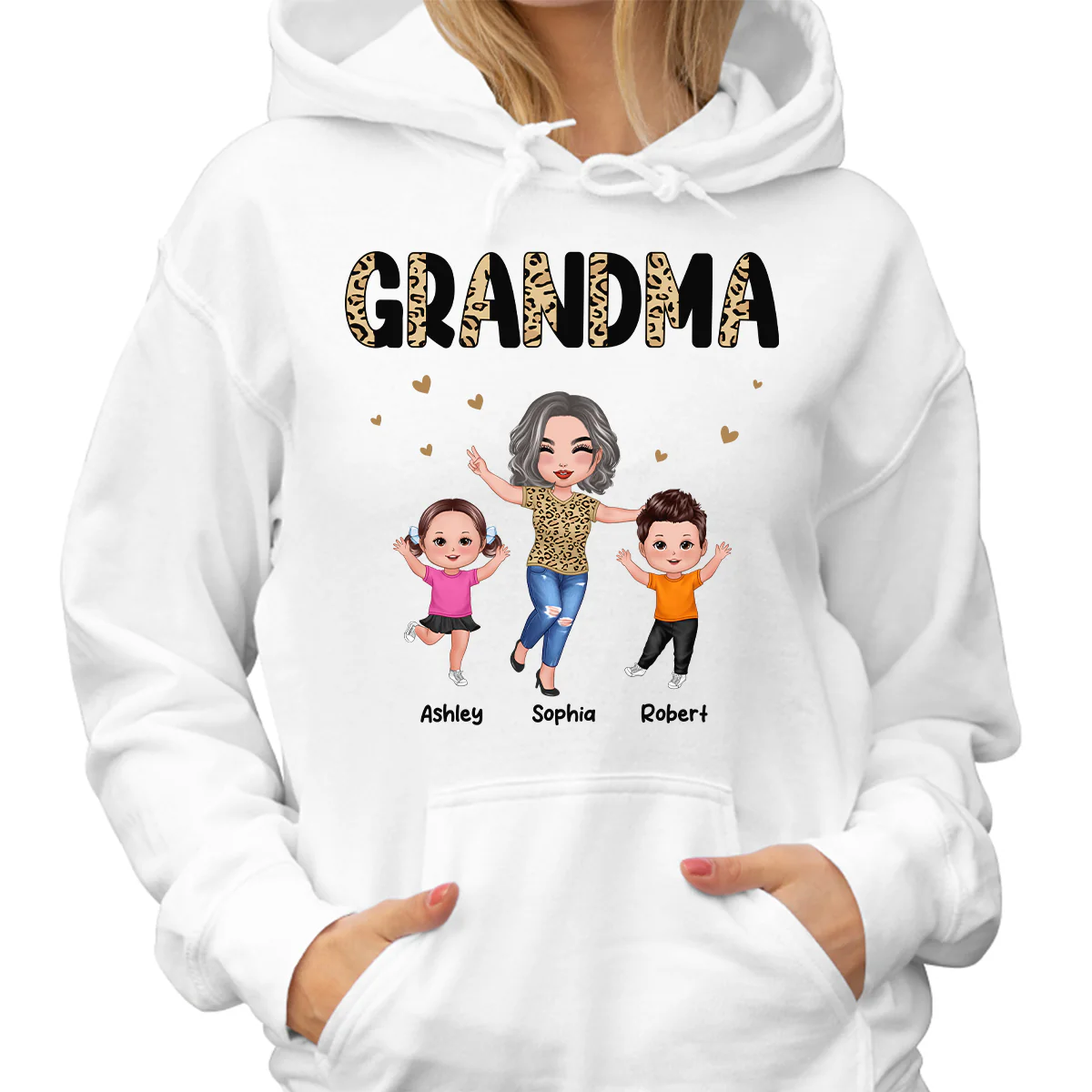 Happy Doll Grandma Grandkids Half Leopard Personalized Shirt - Image 4