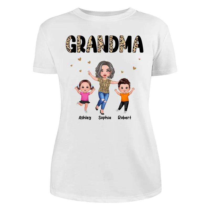 Happy Doll Grandma Grandkids Half Leopard Personalized Shirt - Image 9