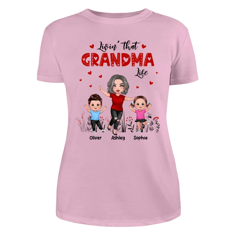 Happy Doll Grandma & Grandkids Livin‘ That Grandma Life Personalized Shirt - Image 11