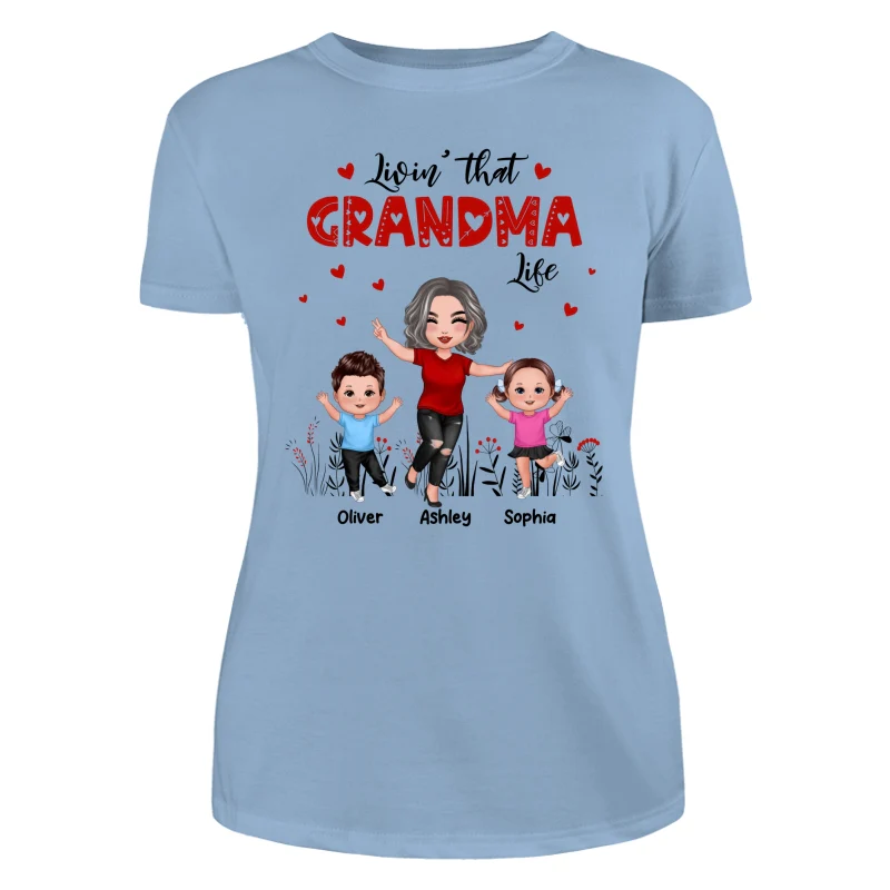 Happy Doll Grandma & Grandkids Livin‘ That Grandma Life Personalized Shirt - Image 12