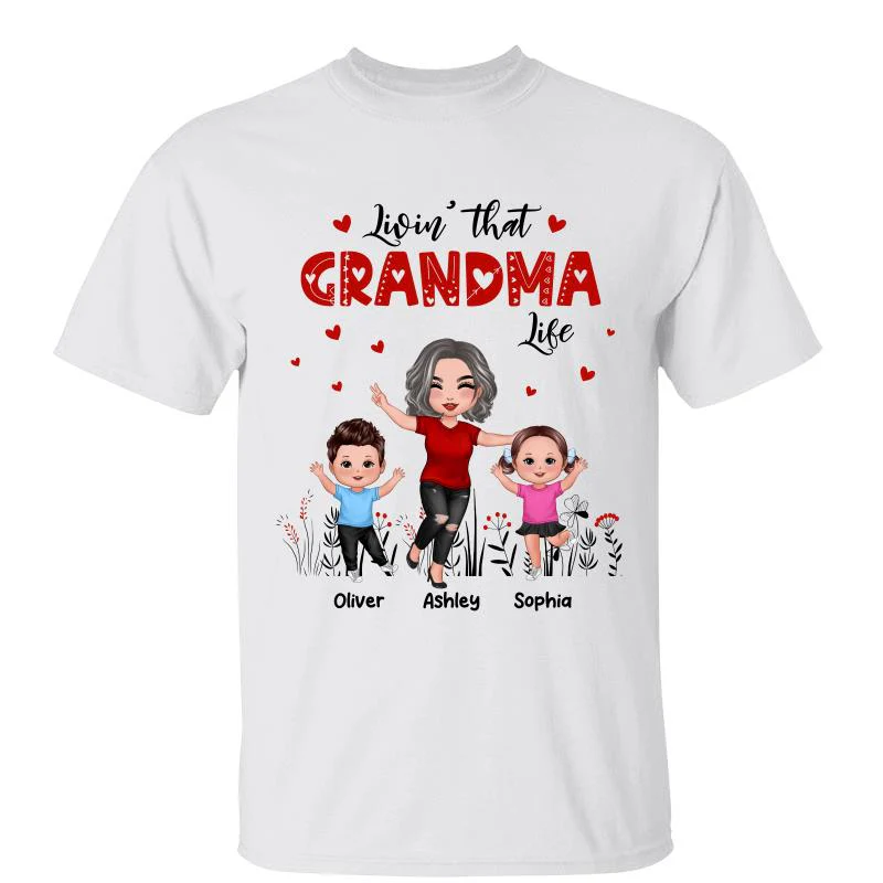 Happy Doll Grandma & Grandkids Livin‘ That Grandma Life Personalized Shirt - Image 2
