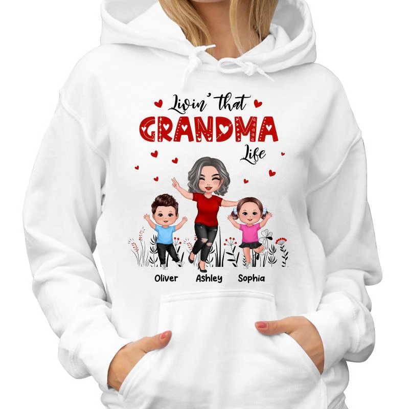 Happy Doll Grandma & Grandkids Livin‘ That Grandma Life Personalized Shirt - Image 4