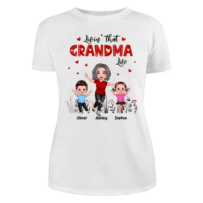 Happy Doll Grandma & Grandkids Livin‘ That Grandma Life Personalized Shirt - Image 9