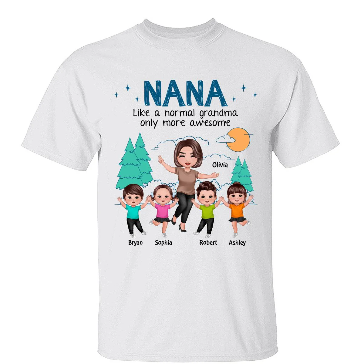 Happy Doll Grandma Grandkids Outline Background Personalized Shirt