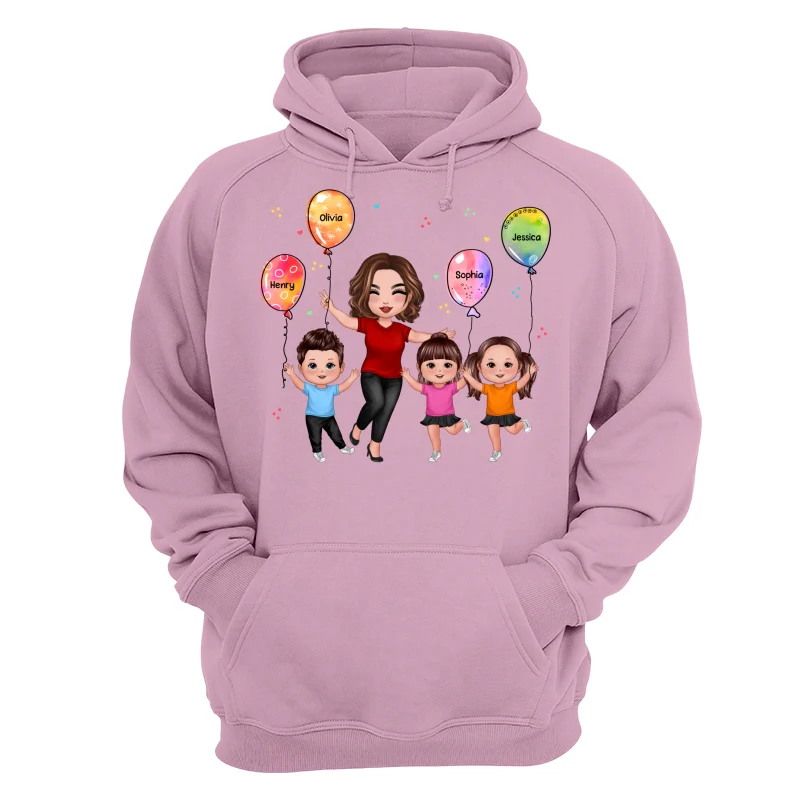 Happy Doll Grandma Mom & Doll Kids Holding Balloons Personalized Shirt - Image 15