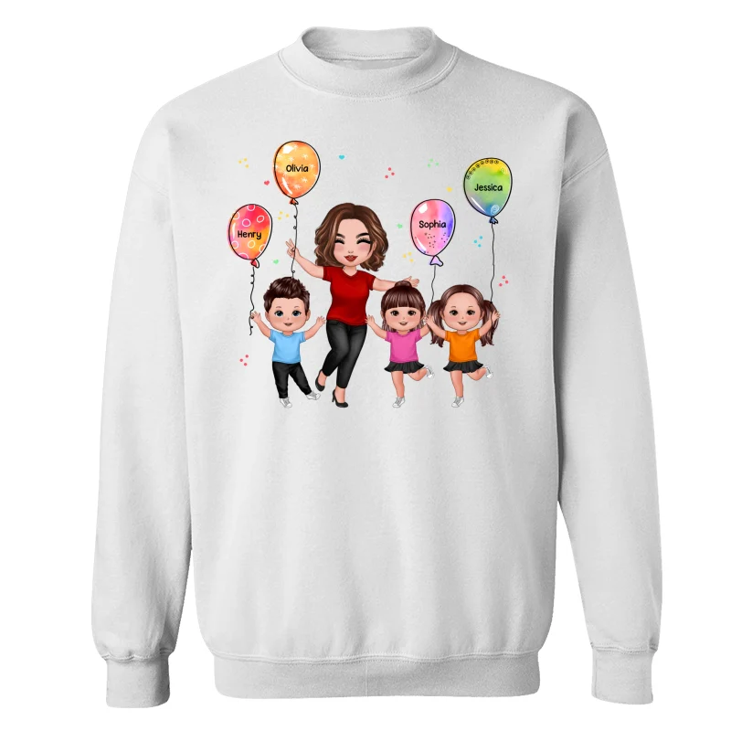 Happy Doll Grandma Mom & Doll Kids Holding Balloons Personalized Shirt - Image 17
