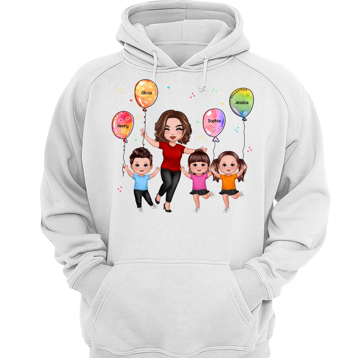 Happy Doll Grandma Mom & Doll Kids Holding Balloons Personalized Shirt - Image 8