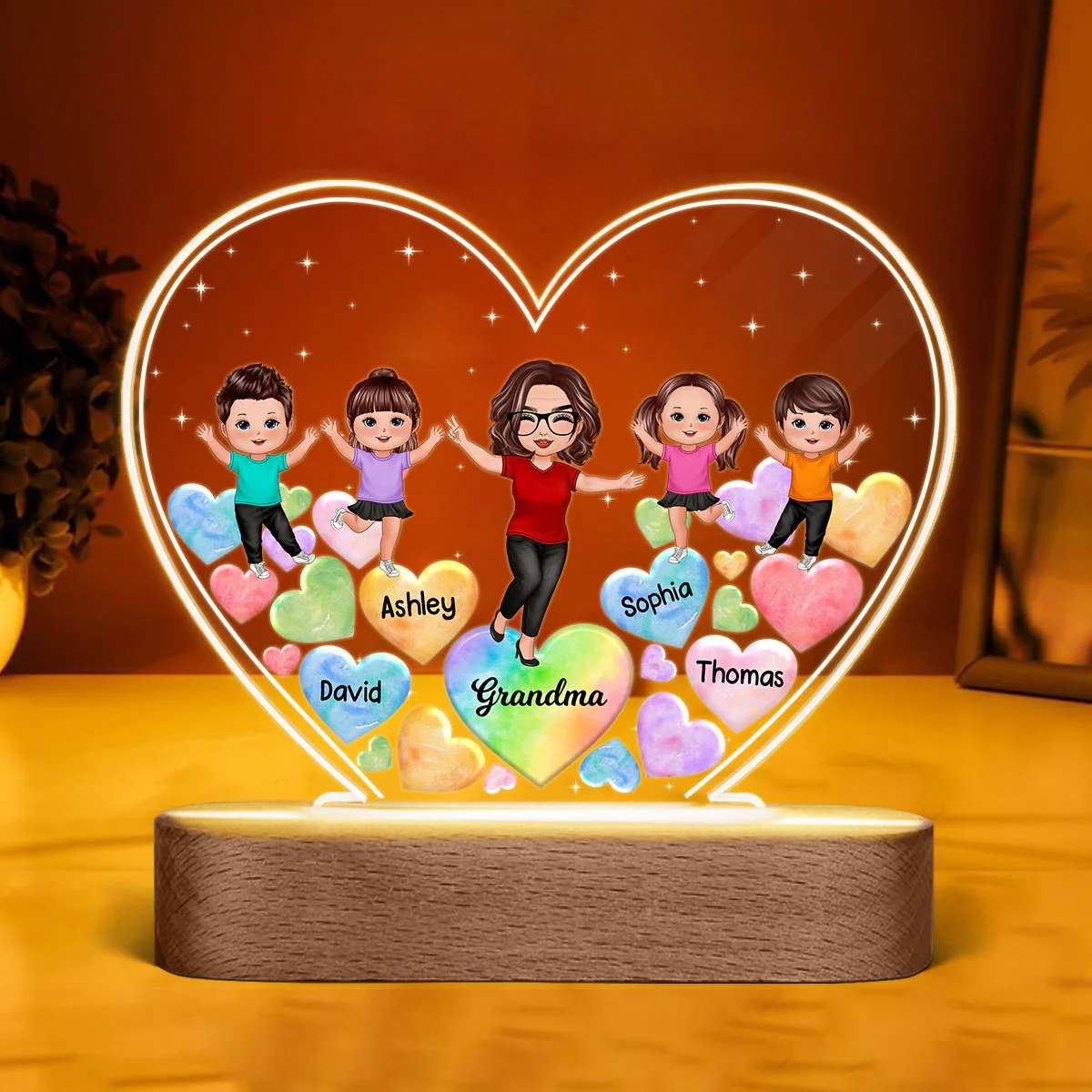 Happy Doll Grandma Mom Kids Hearts In Heart Personalized Heart Acrylic Plaque - Image 3