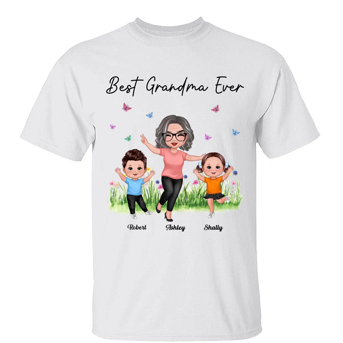 Happy Doll Grandma With Grandkids Best Grandma Ever Personalized Shirt