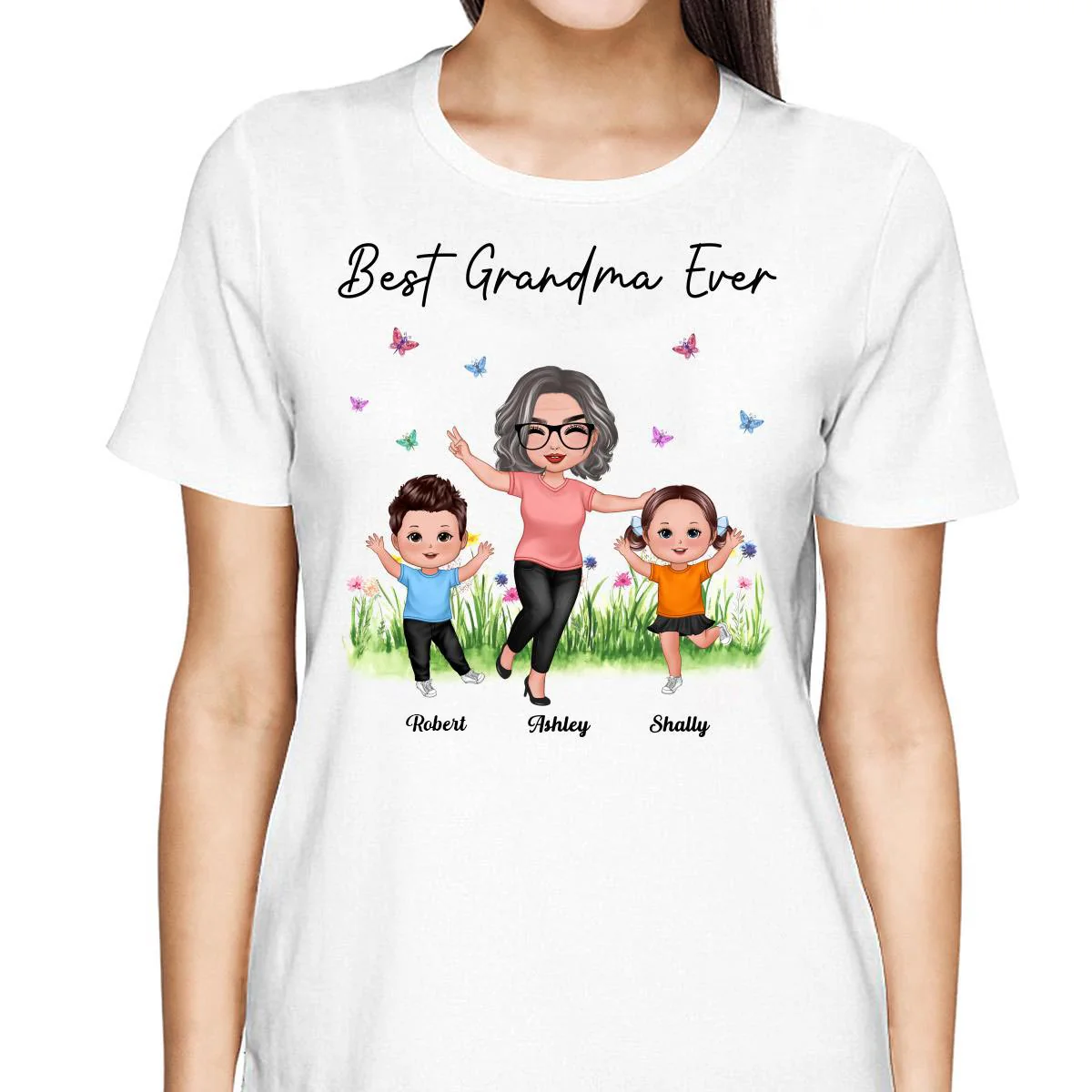 Happy Doll Grandma With Grandkids Best Grandma Ever Personalized Shirt - Image 2
