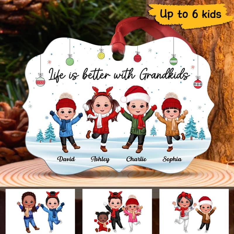 Happy Doll Kids In Snow Christmas Personalized Christmas Ornament - Image 2