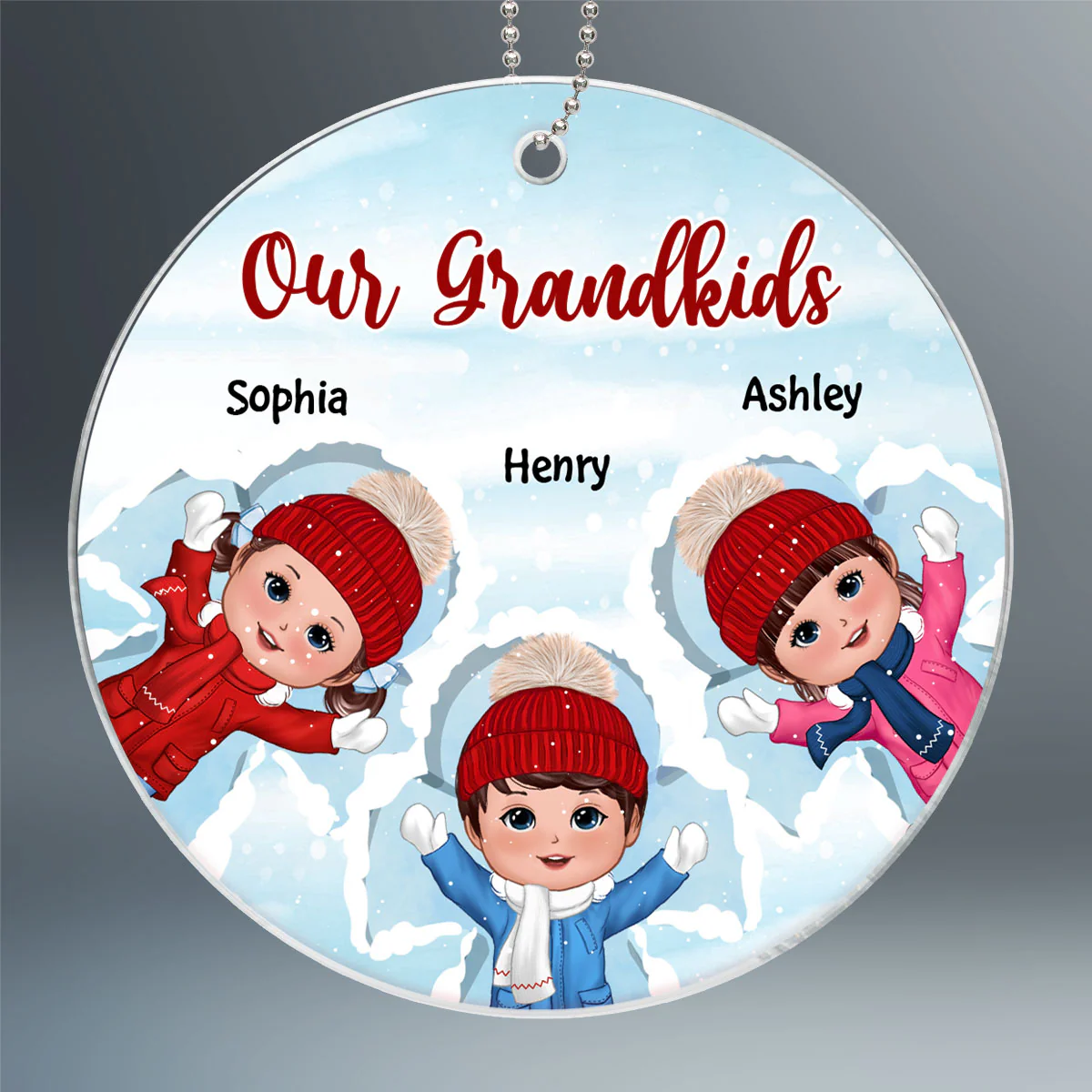 Happy Doll Kids Laying On Snow Christmas Gift Personalized Acrylic Ornament - Image 2