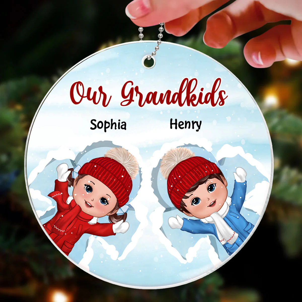 Happy Doll Kids Laying On Snow Christmas Gift Personalized Acrylic Ornament - Image 3
