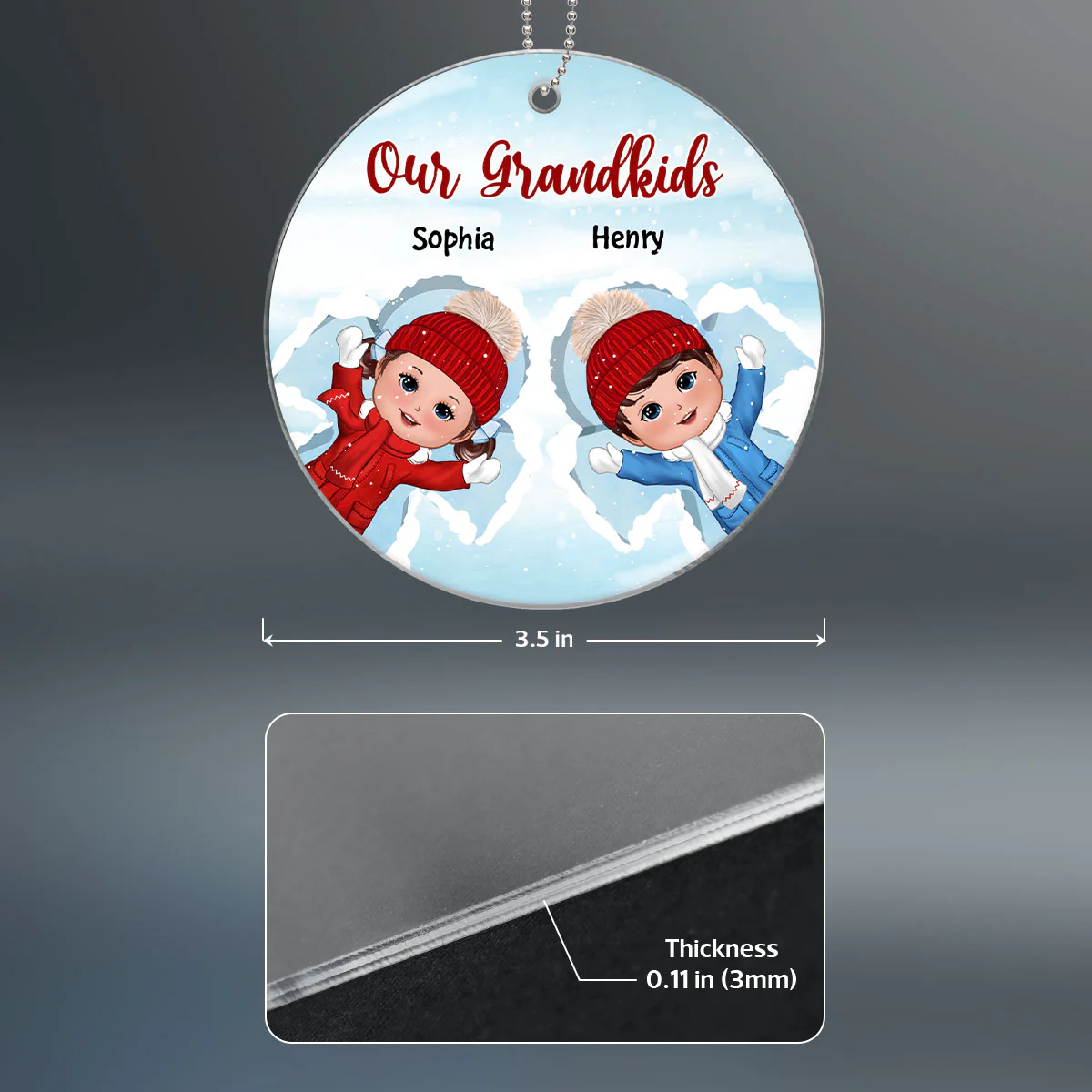 Happy Doll Kids Laying On Snow Christmas Gift Personalized Acrylic Ornament - Image 4