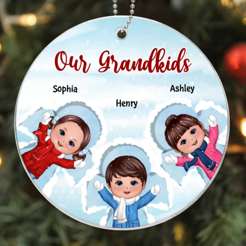 Happy Doll Kids Laying On Snow Christmas Gift Personalized Acrylic Ornament - Image 5