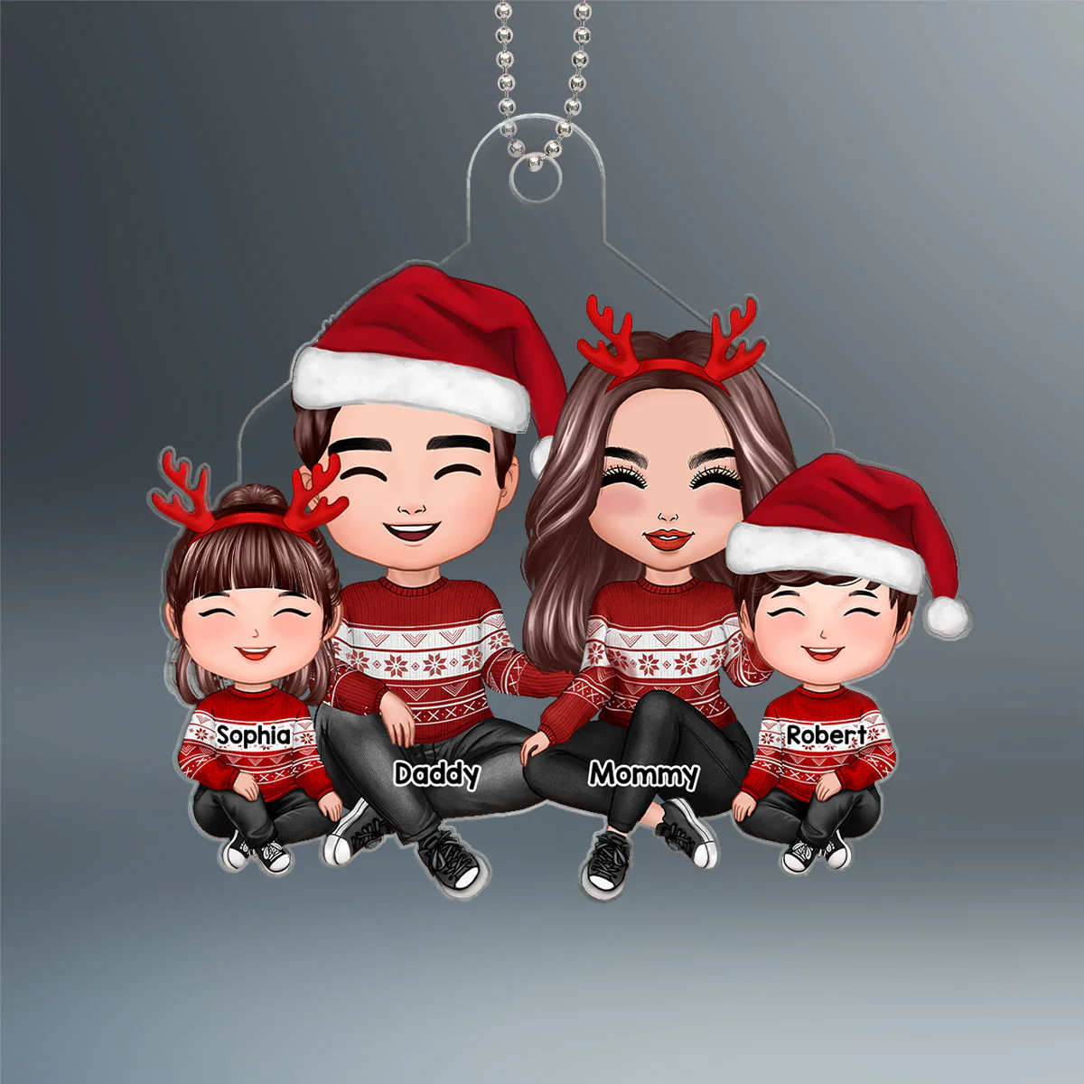 Happy Face Doll Family Sitting Christmas Gifts Personalized Acrylic Ornament - Image 2