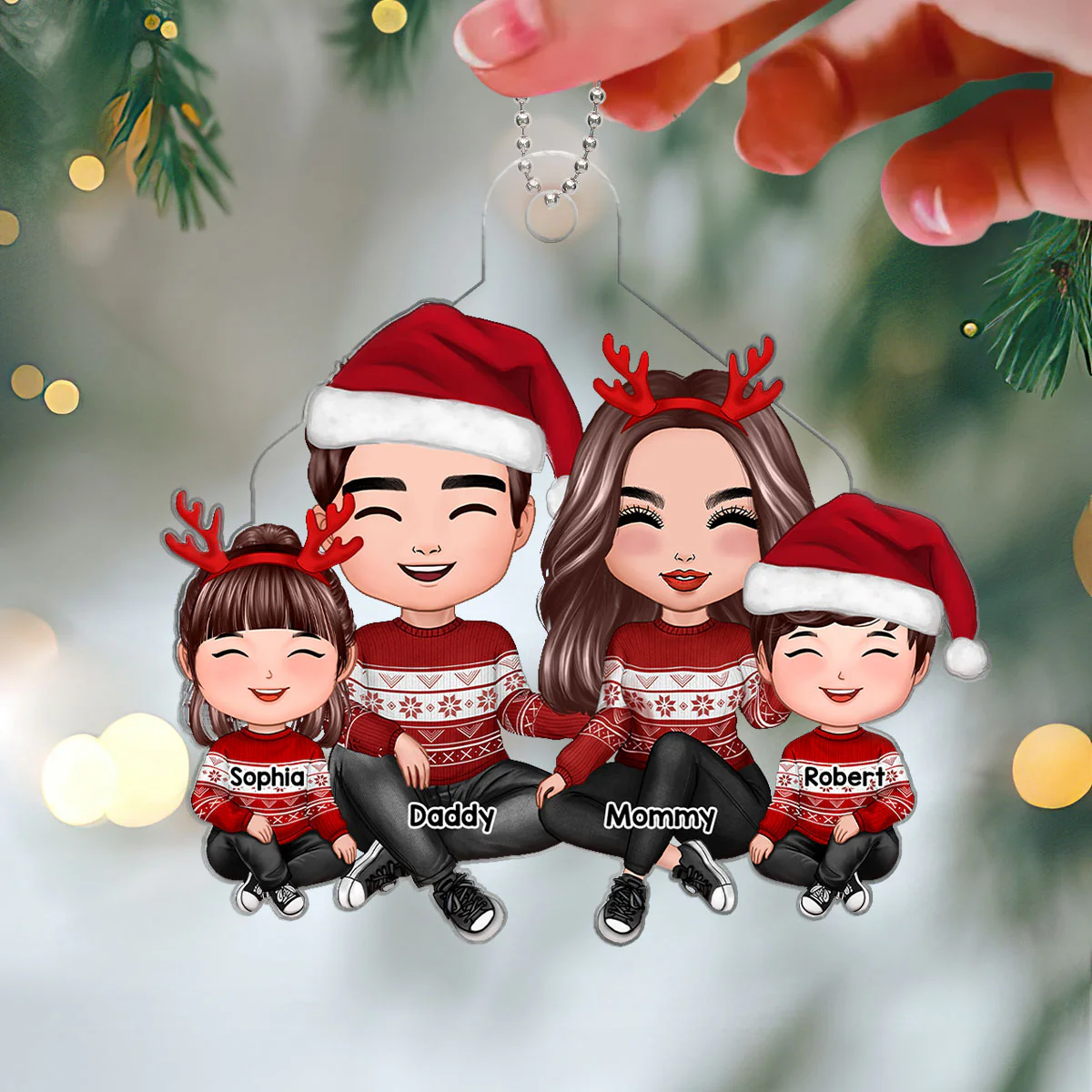 Happy Face Doll Family Sitting Christmas Gifts Personalized Acrylic Ornament - Image 3
