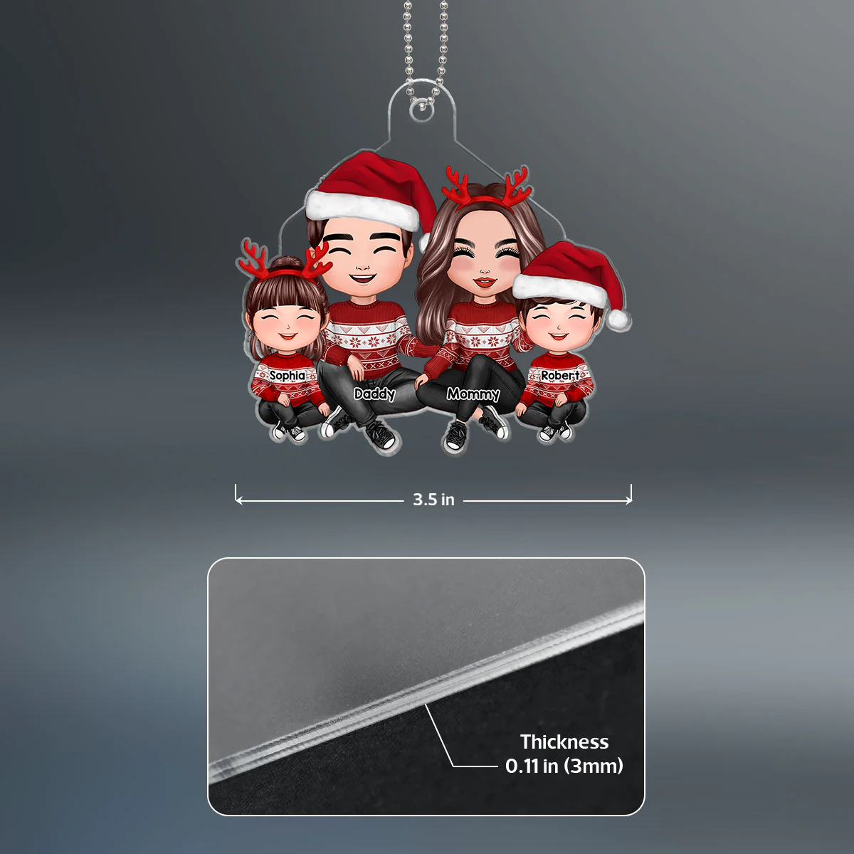 Happy Face Doll Family Sitting Christmas Gifts Personalized Acrylic Ornament - Image 4