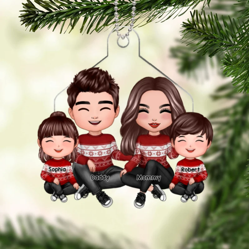 Happy Face Doll Family Sitting Christmas Gifts Personalized Acrylic Ornament - Image 5