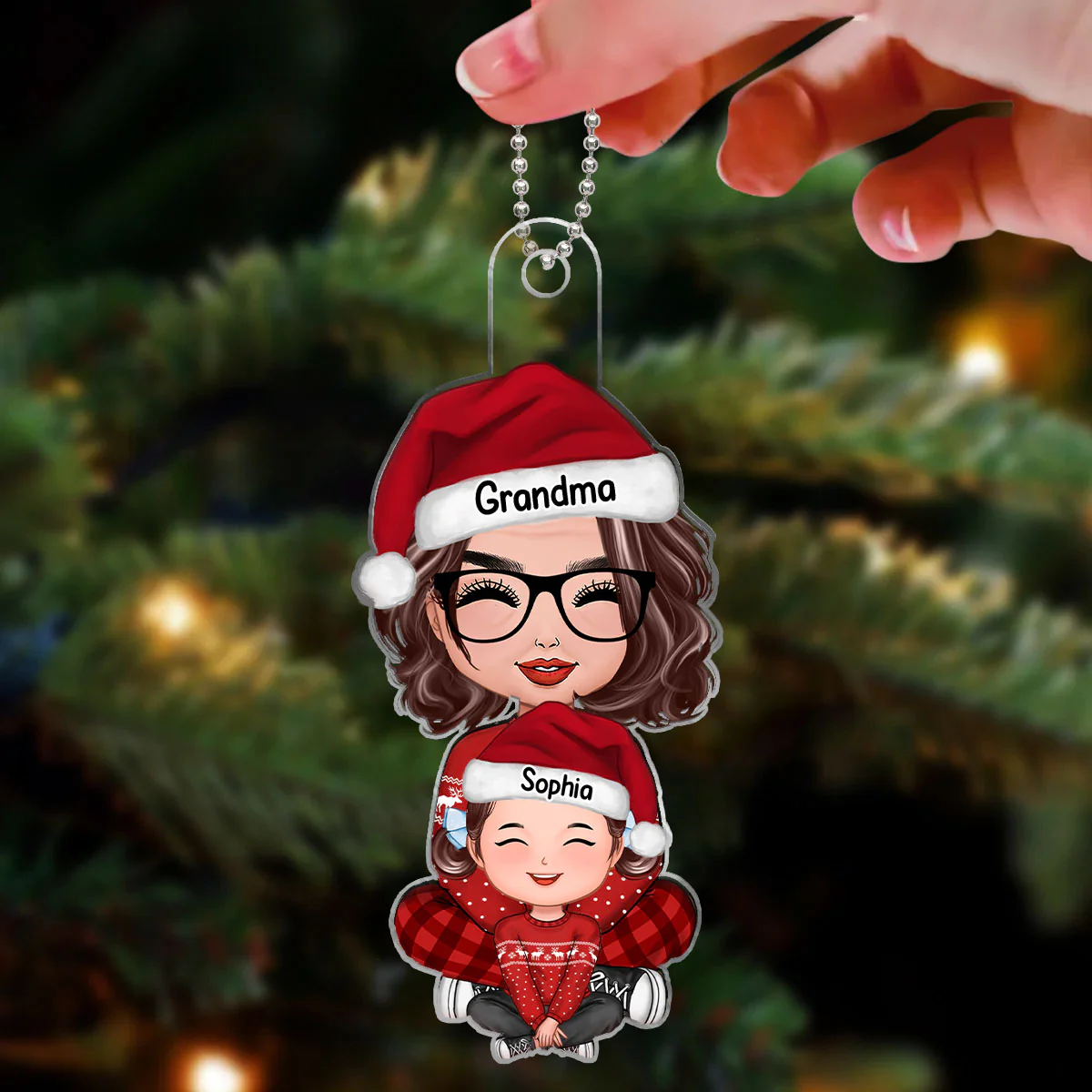 Happy Grandma Grandkid Sitting On Lap Christmas Gift For Granddaughter Grandson Personalized Acrylic Ornament - Image 3