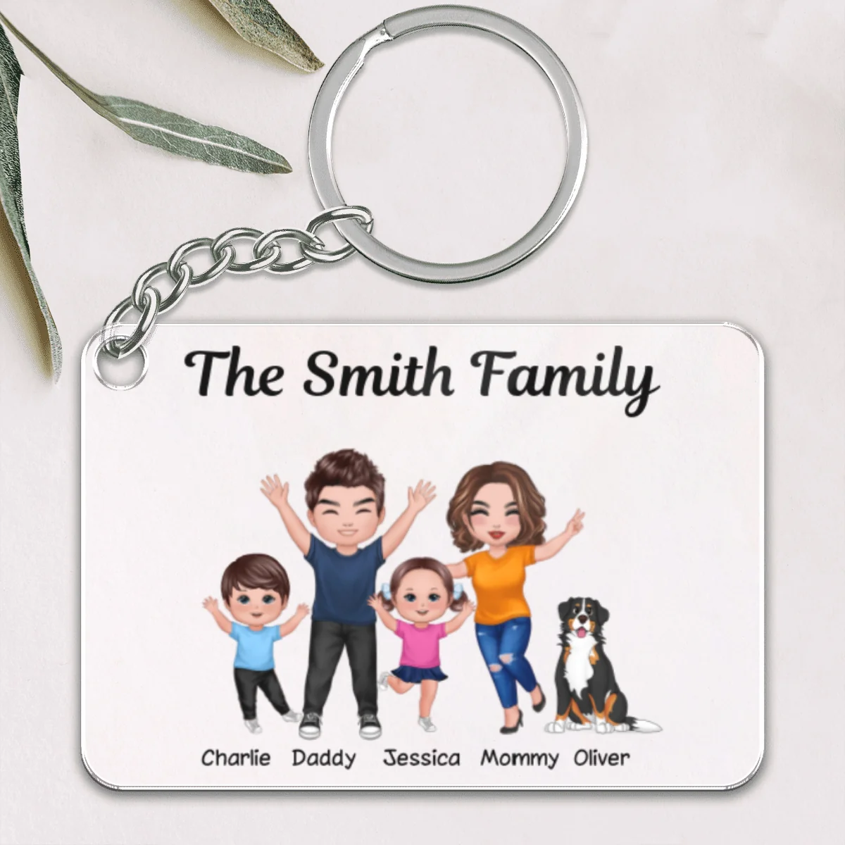 Happy Family Couple Kid Dog Cat Personalized Acrylic Keychain - Image 4
