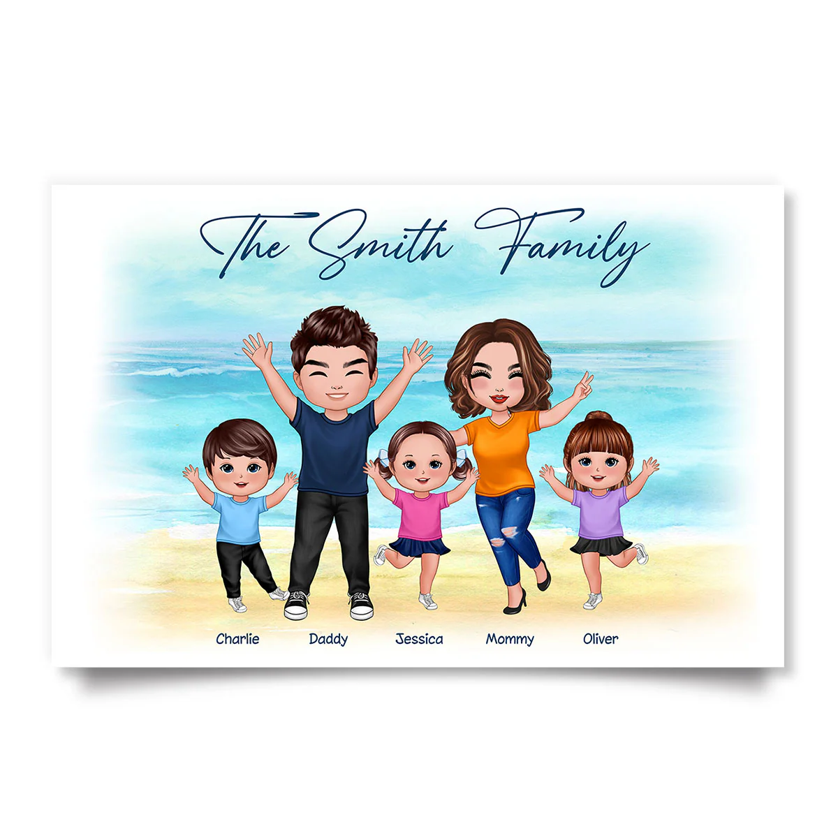 Happy Family Couple Kid Dog Cat Personalized Horizontal Poster - Image 2