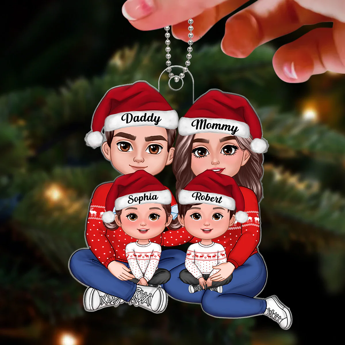 Happy Family Happy Face Sitting Hugging Personalized Acrylic Ornament - Image 3