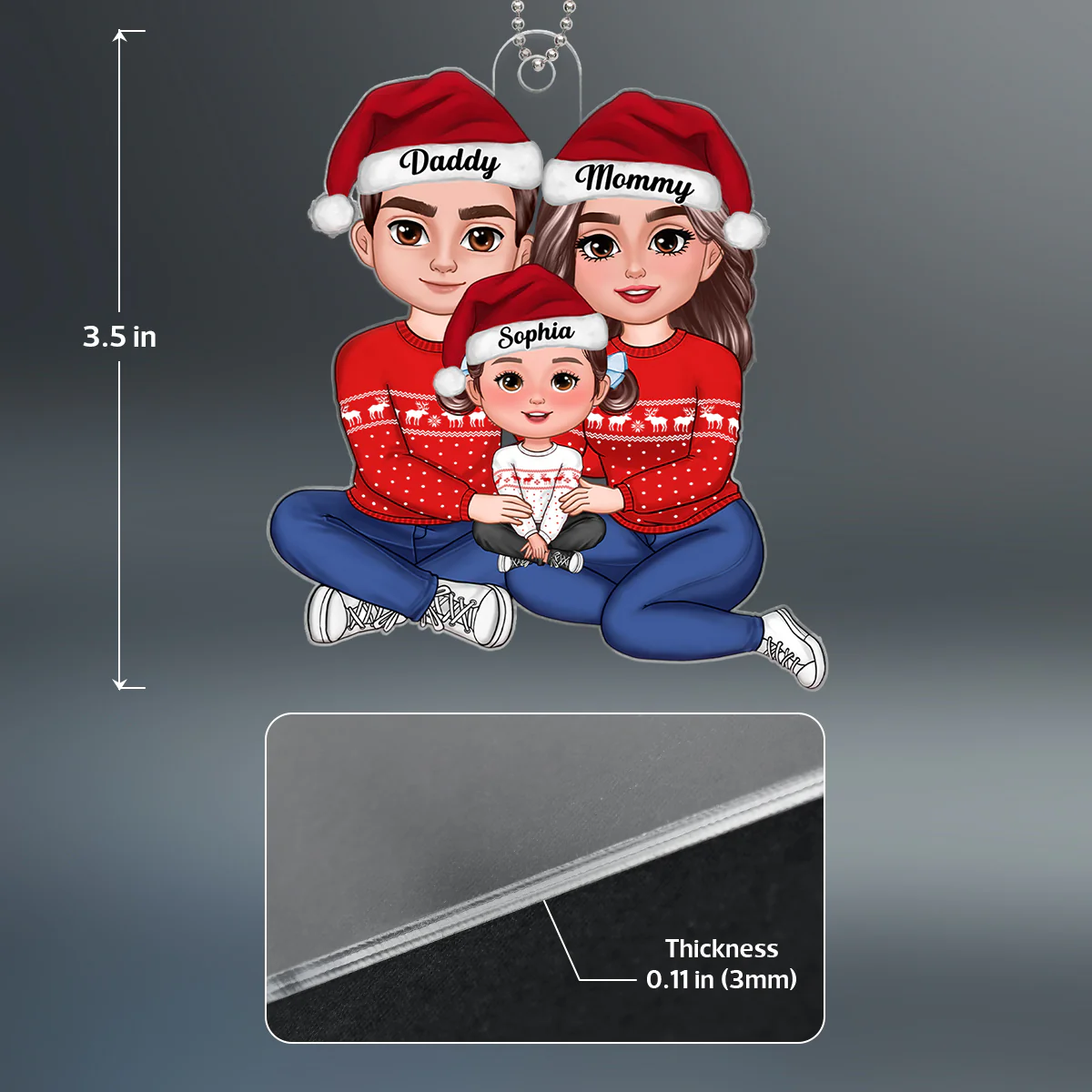 Happy Family Happy Face Sitting Hugging Personalized Acrylic Ornament - Image 4