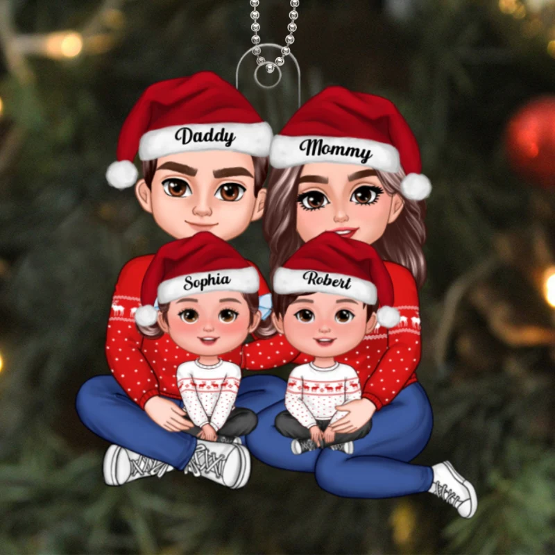 Happy Family Happy Face Sitting Hugging Personalized Acrylic Ornament - Image 5