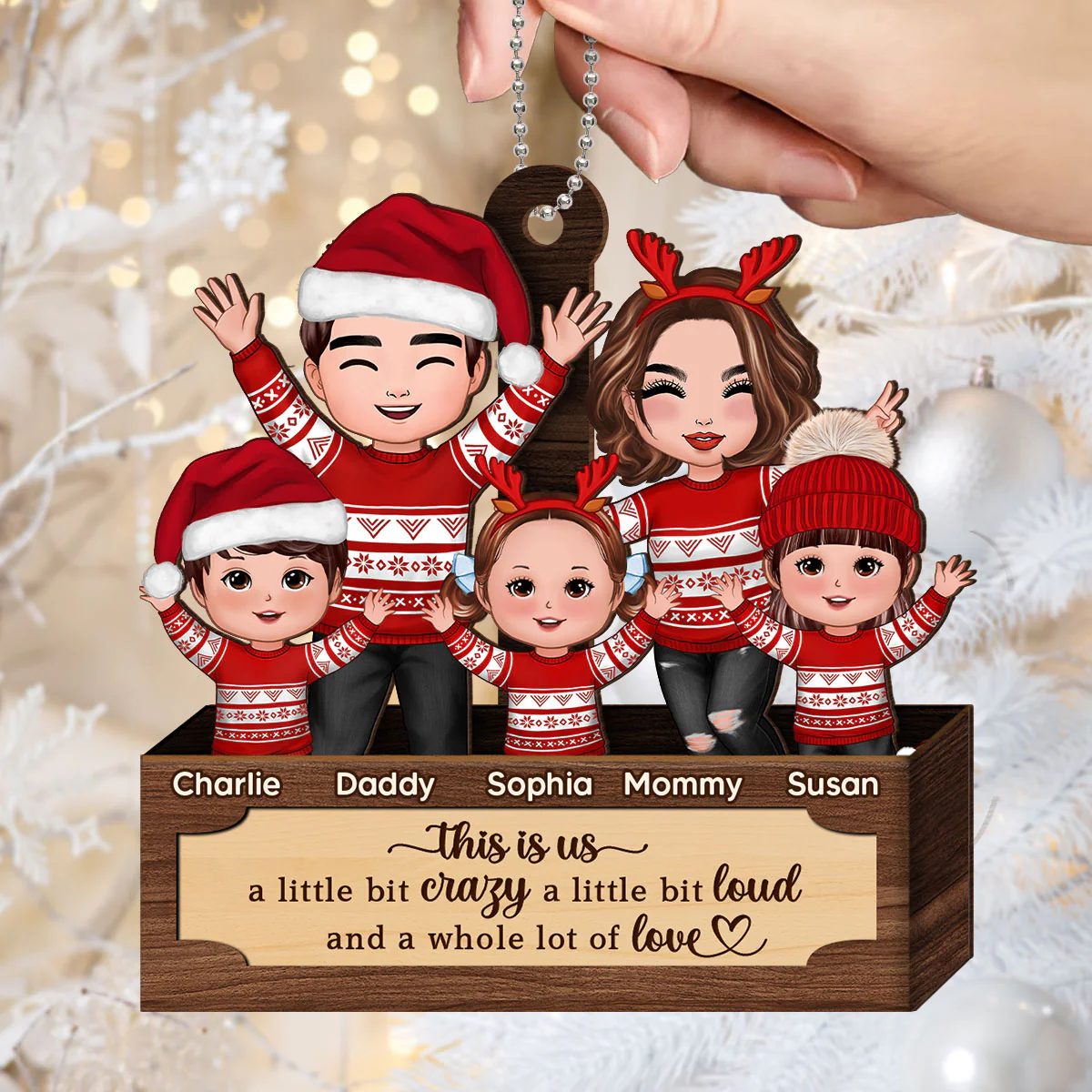 Happy Family In Box Personalized 2-Layer Wooden Ornament, Christmas Gift - Image 3