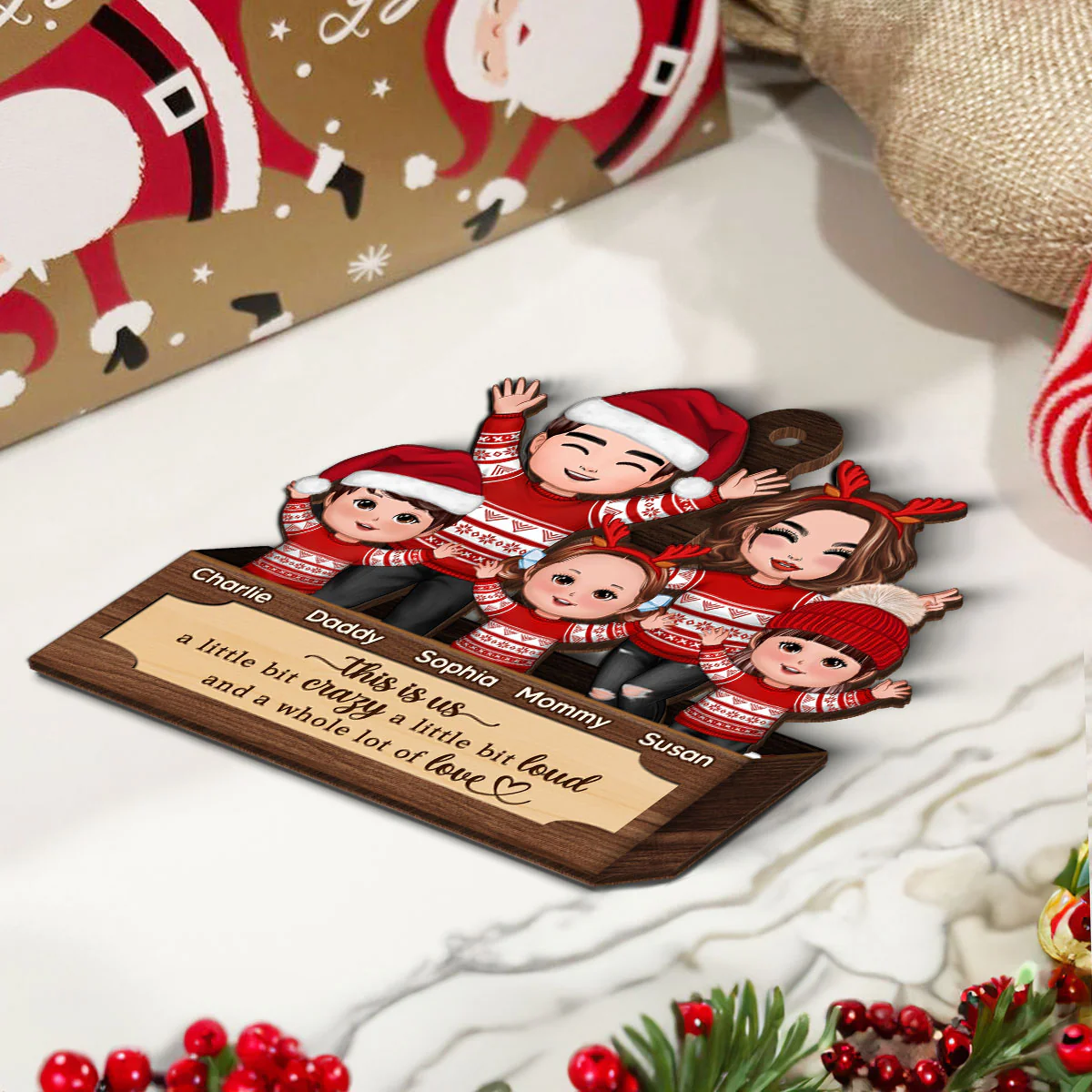 Happy Family In Box Personalized 2-Layer Wooden Ornament, Christmas Gift - Image 4