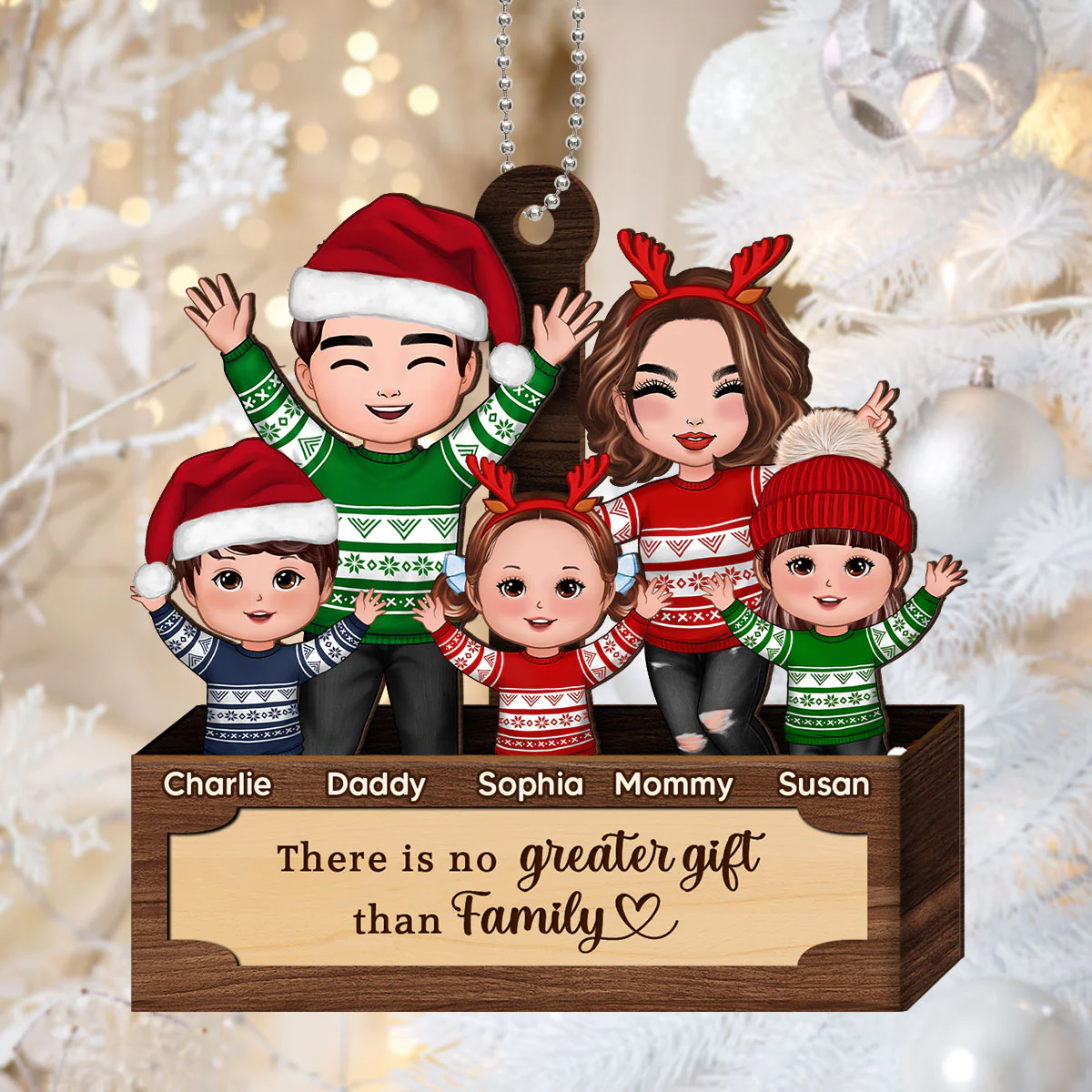 Happy Family In Box Personalized 2-Layer Wooden Ornament, Christmas Gift - Image 7