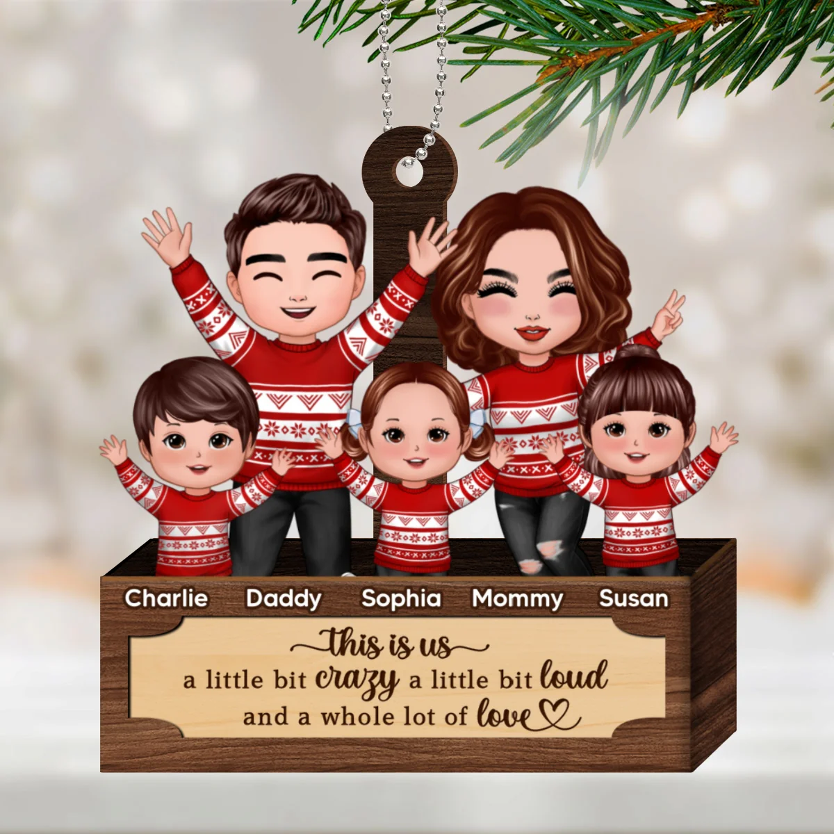 Happy Family In Box Personalized 2-Layer Wooden Ornament, Christmas Gift - Image 9