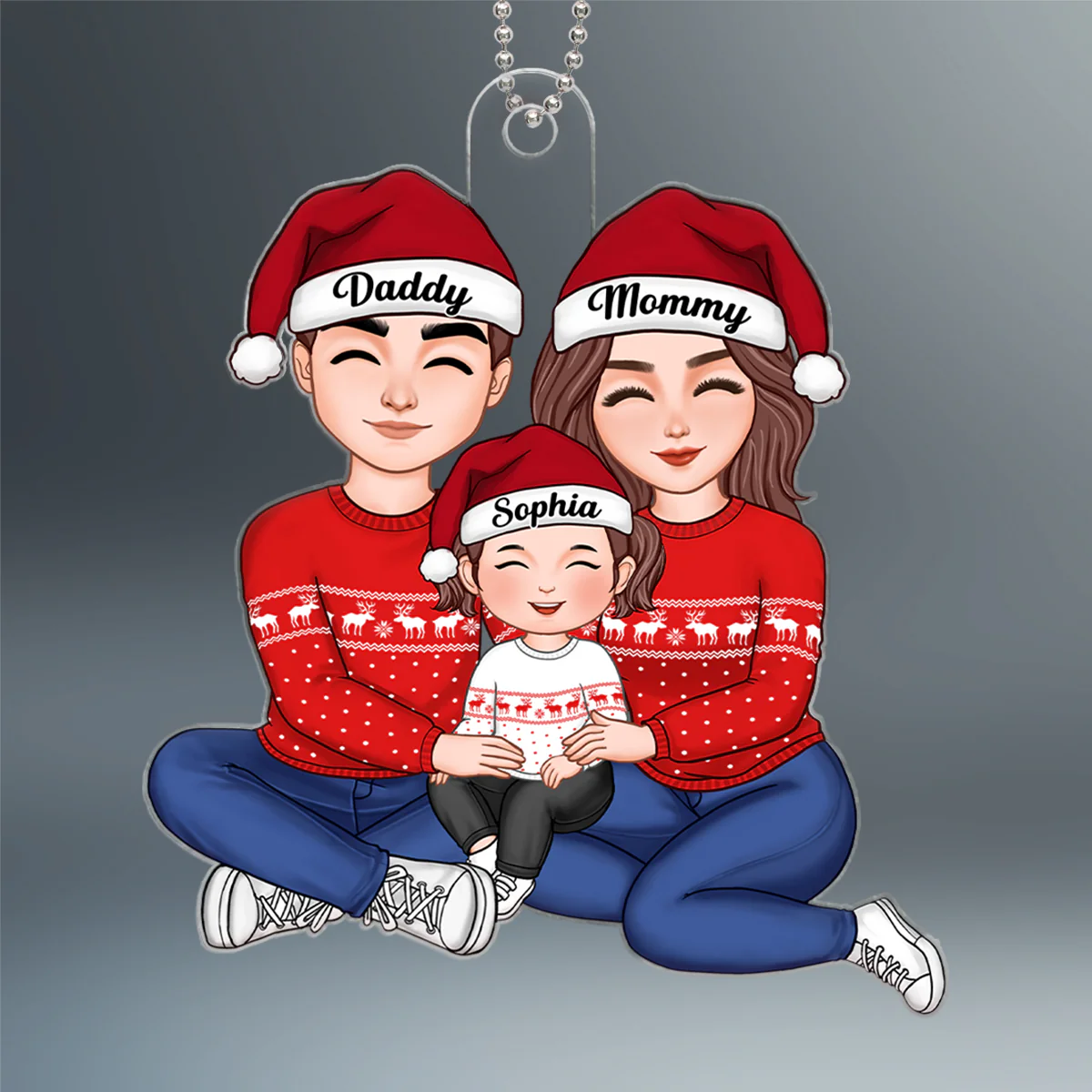Happy Family Sitting Hugging Personalized Acrylic Ornament - Image 2