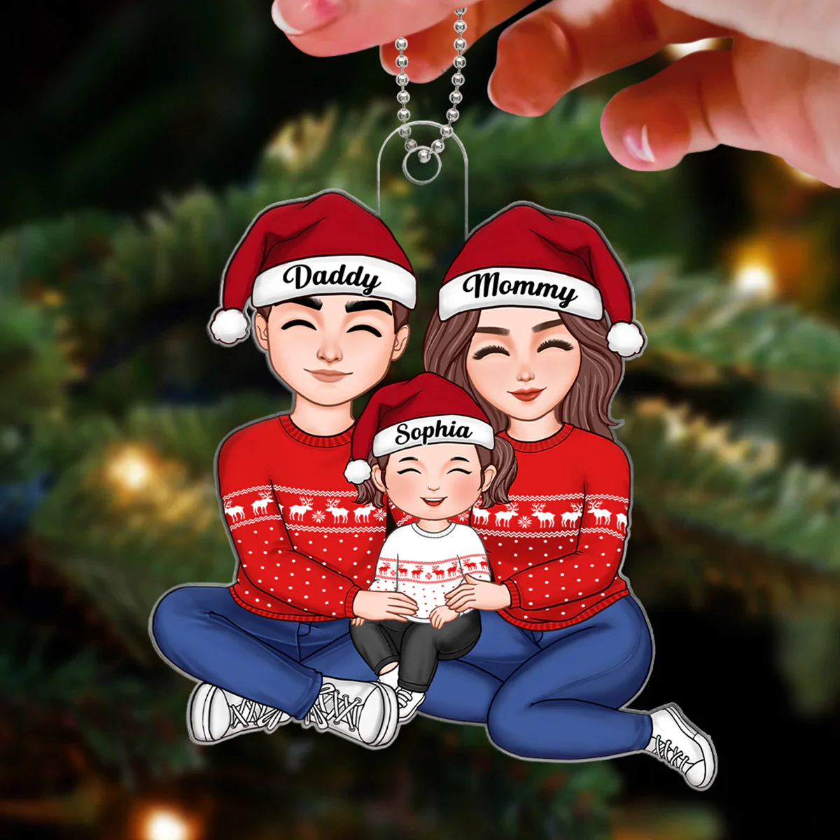 Happy Family Sitting Hugging Personalized Acrylic Ornament - Image 3