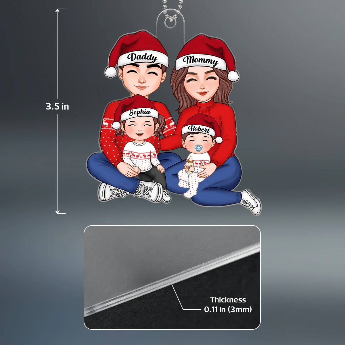 Happy Family Sitting Hugging Personalized Acrylic Ornament - Image 4