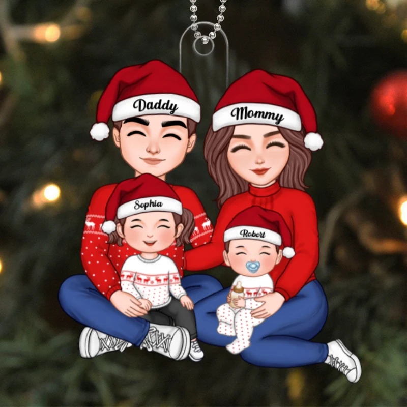 Happy Family Sitting Hugging Personalized Acrylic Ornament - Image 5