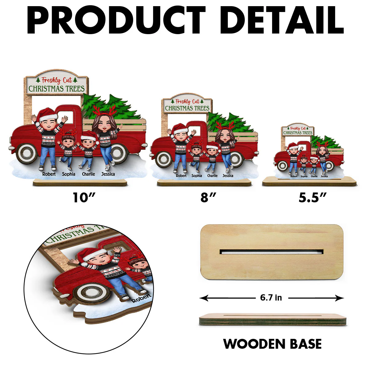 Happy Family With Christmas Truck Personalized 2-Layer Standing Wooden Plaque, Christmas Decoration, Tiered Tray Decor - Image 6