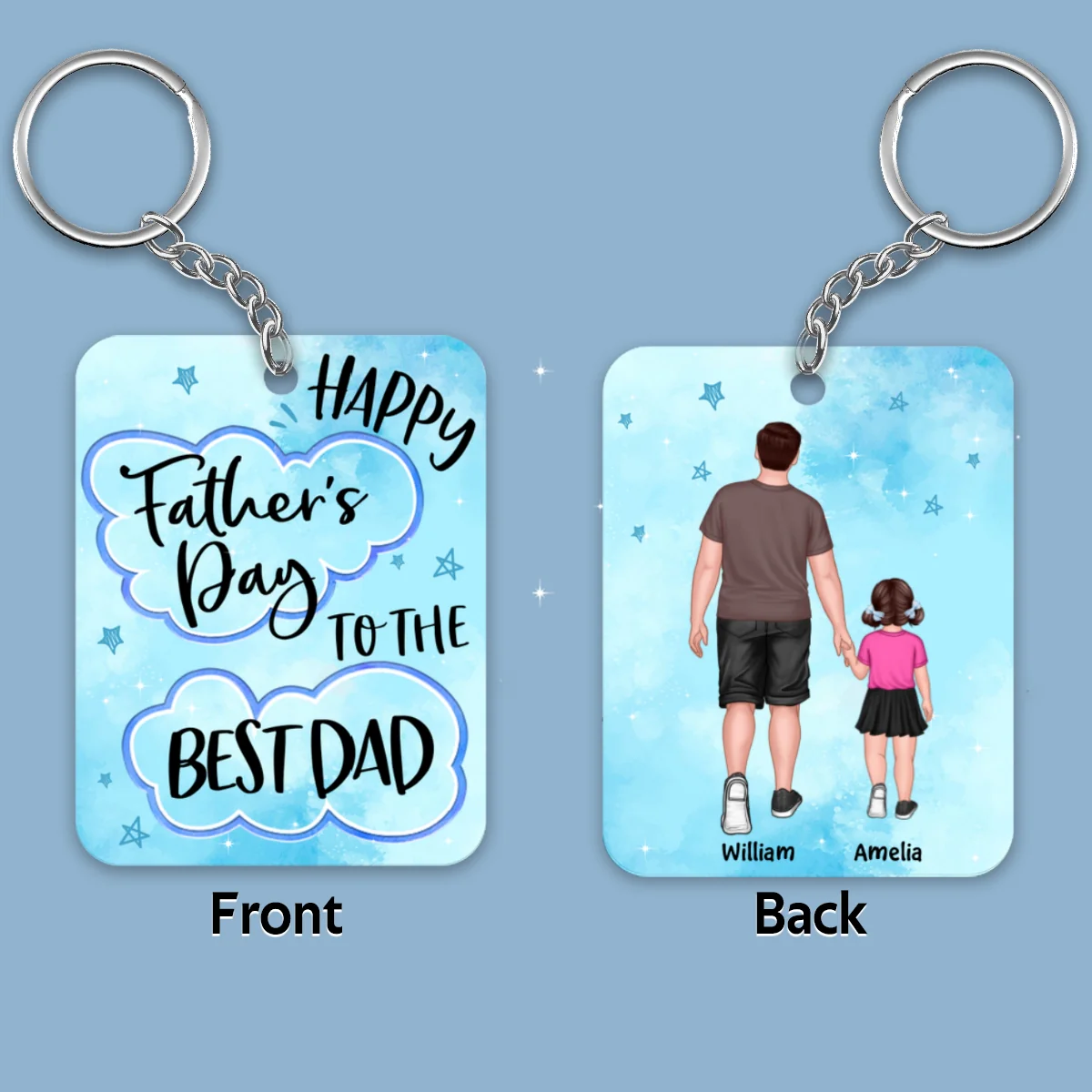 Happy Father‘s Day Best Dad Walking Dad And Kids Personalized Acrylic Keychain - Image 4