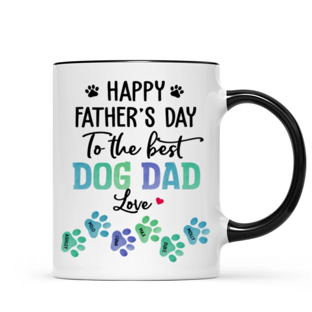 Happy Father‘s Day Best Dog Dad Watercolor Paws Personalized Mug - Image 5