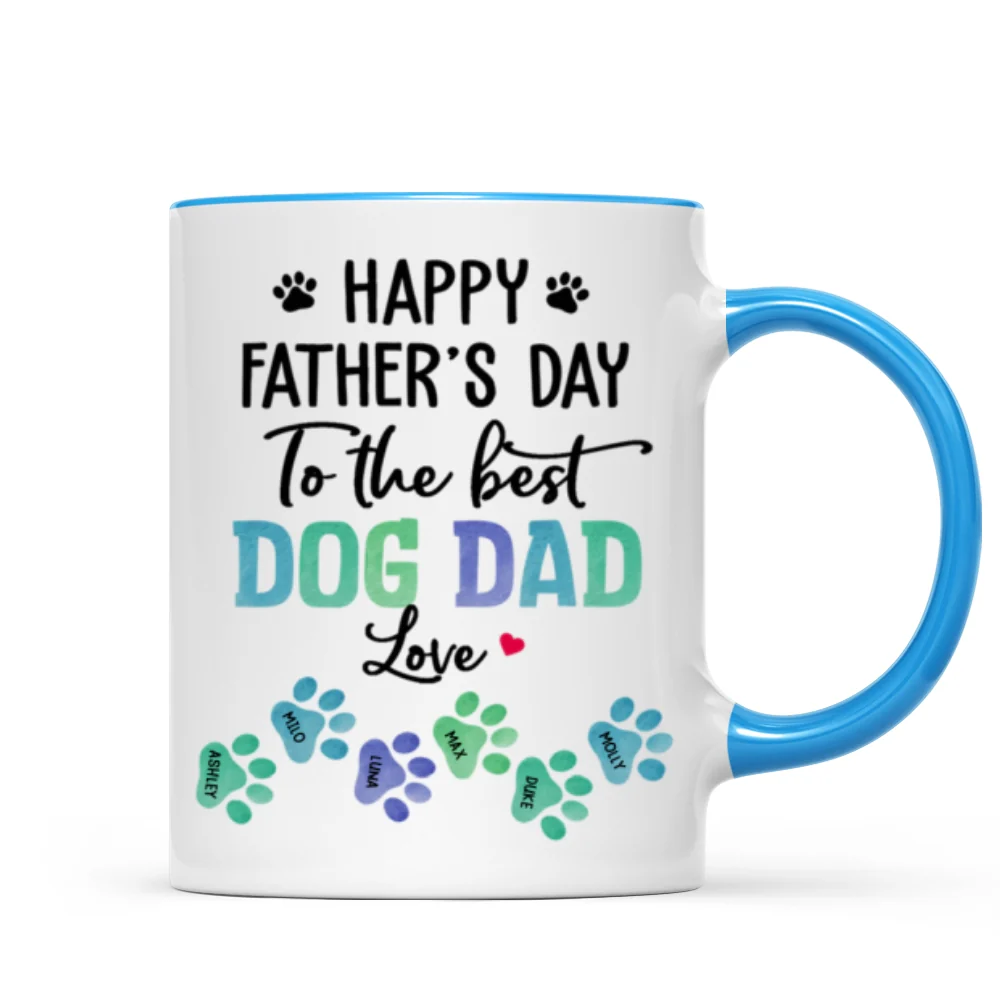 Happy Father‘s Day Best Dog Dad Watercolor Paws Personalized Mug - Image 8