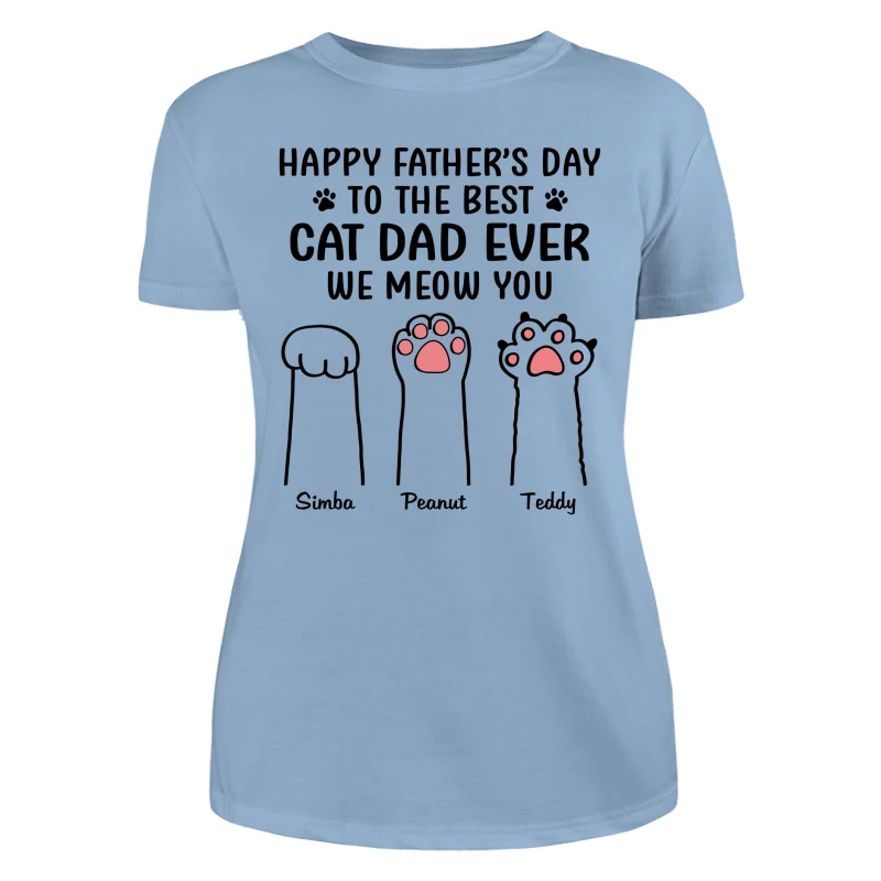 Happy Father‘s Day Cat Dad Paw Outline Personalized Shirt - Image 12