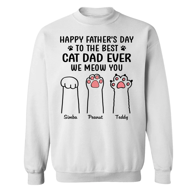 Happy Father‘s Day Cat Dad Paw Outline Personalized Shirt - Image 17